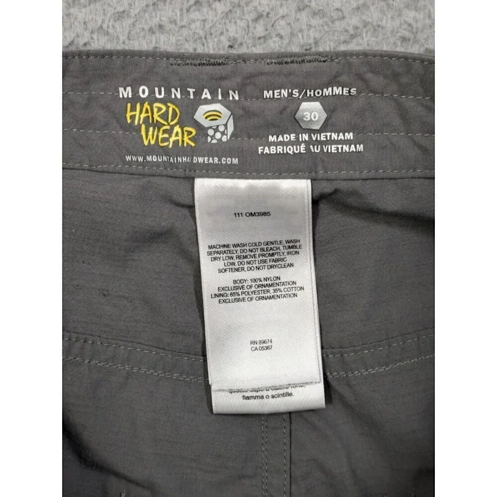 Mountain Hardwear Shorts Mens 30 (Measures 28) Nylon Hiking Outdoor Gray